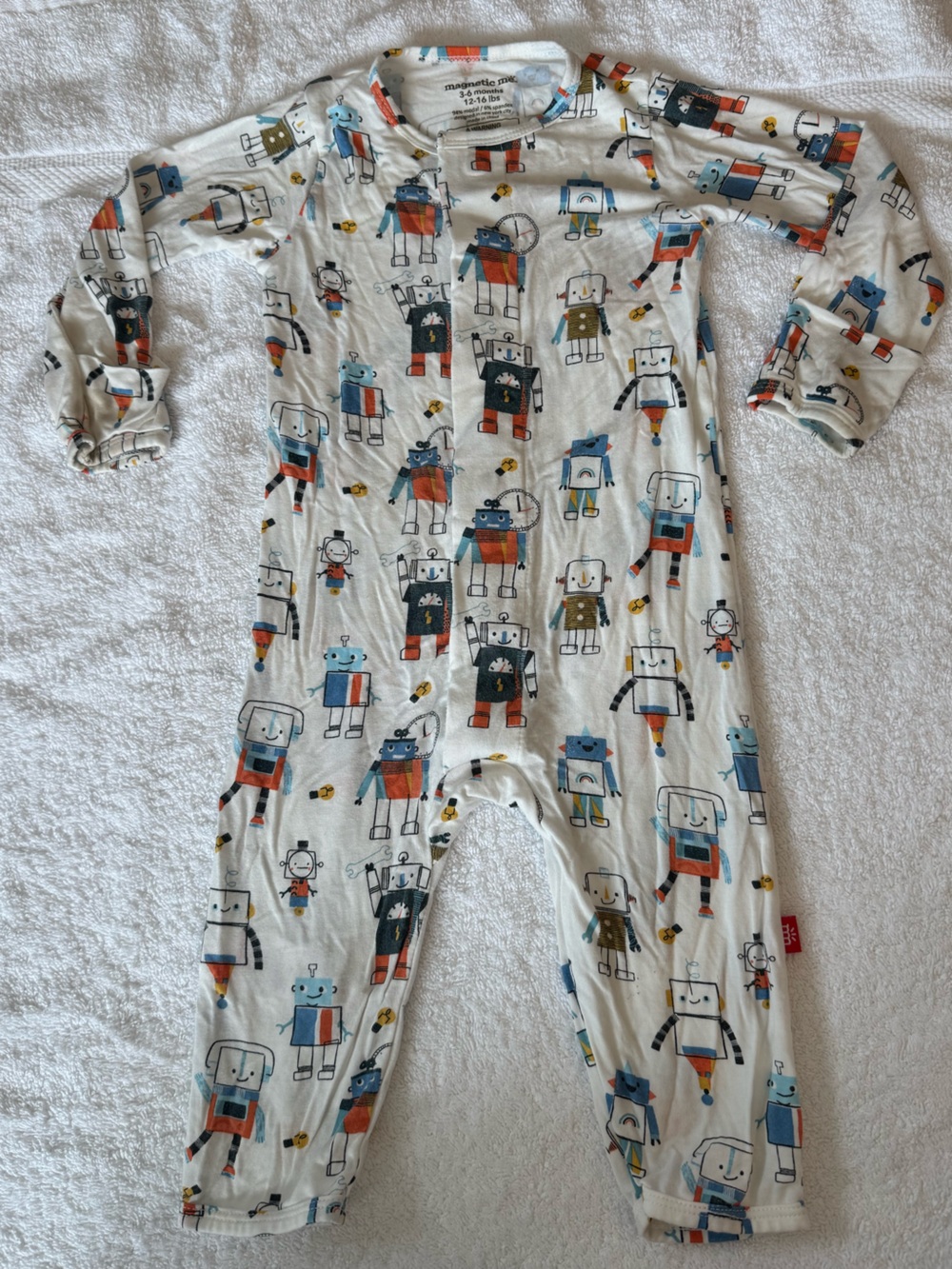 Magnetic Me Cream Infant One-Piece with Blue & Orange Robot Print